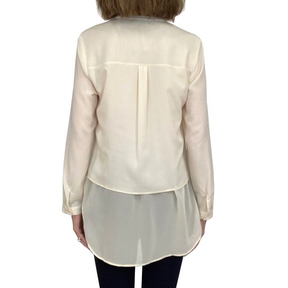 DKNYC Layered Button Down Tunic Sz S Buttercream Blouse Band Collar Long Sleeve - Picture 3 of 8